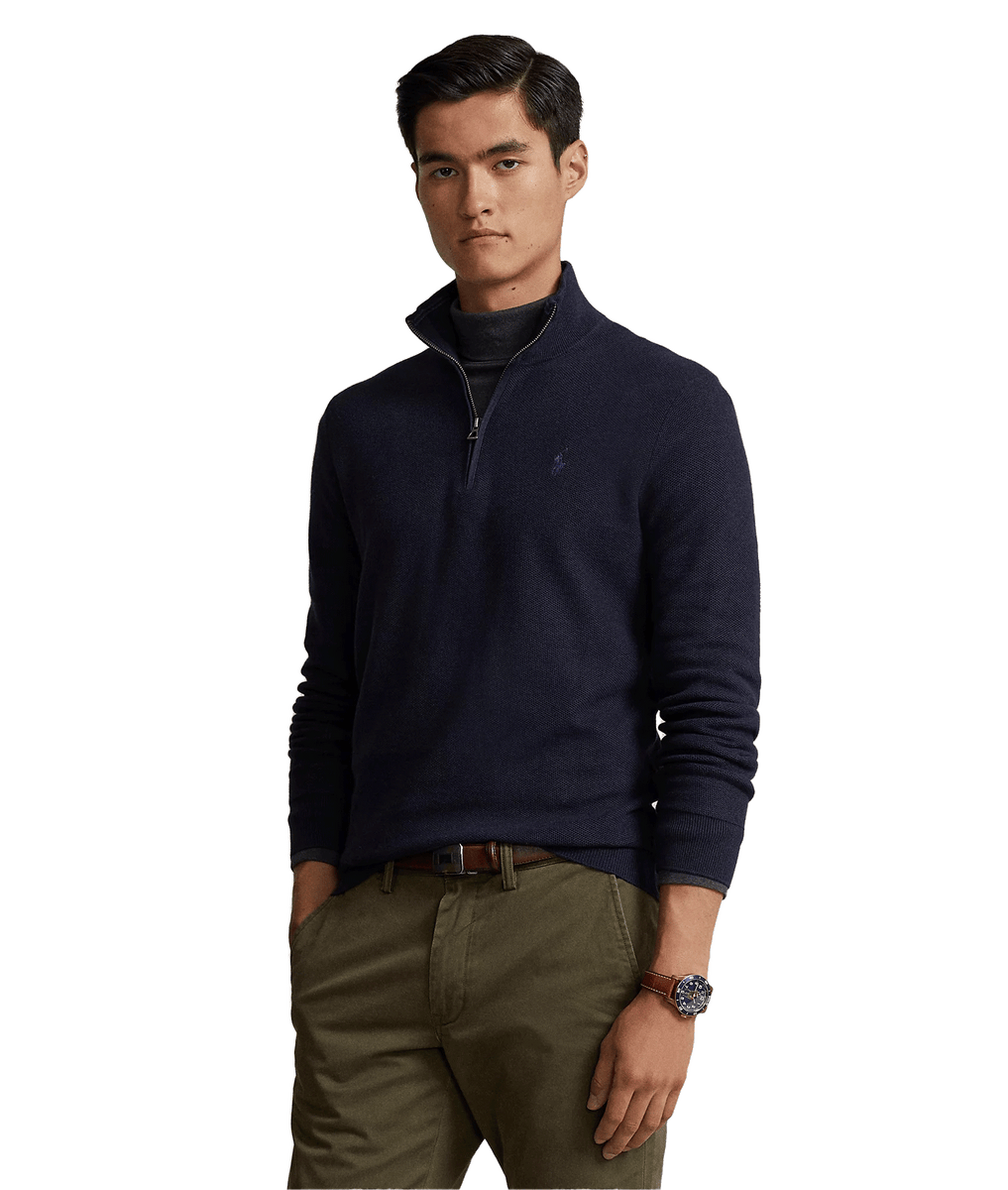 MeshKnit Cotton QuarterZip Jumper Navy Robert Goddard