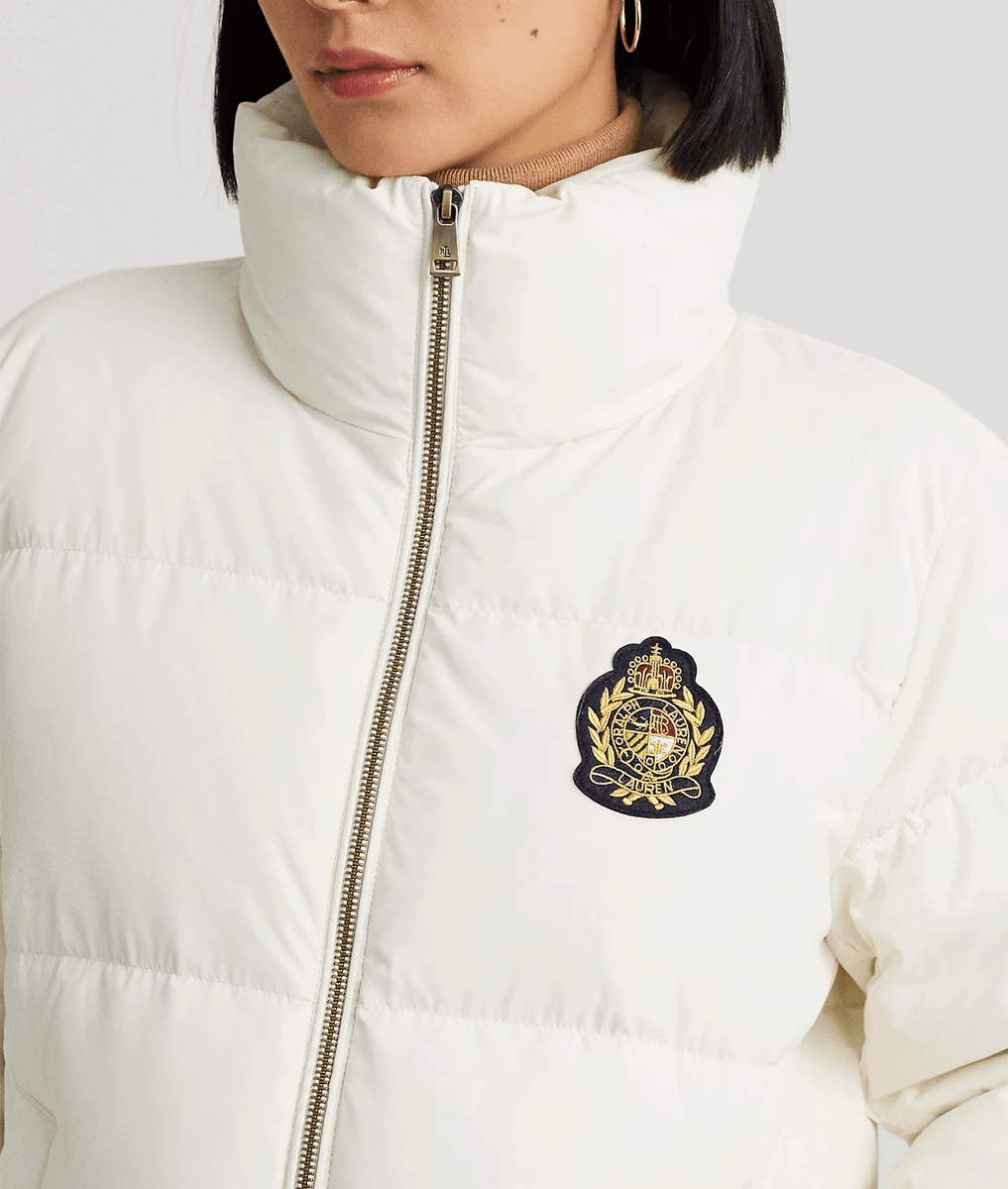 LAUREN RALPH LAUREN CREST-PATCH HOODED DOWN COAT, Black Women's Shell  Jacket